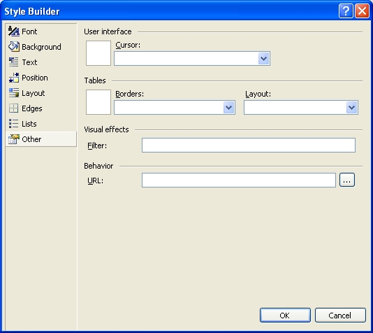 VWD Style Builder 'Others' page dialog