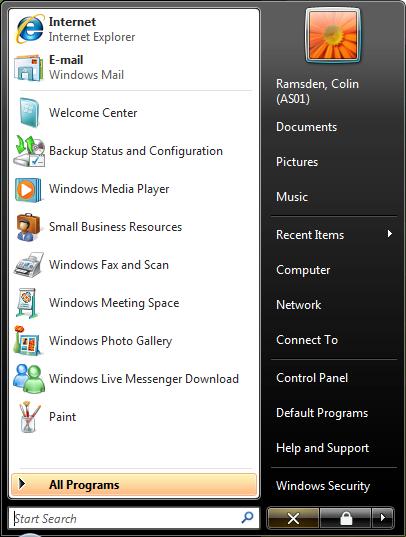Vista default Start menu