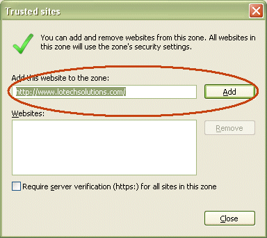 The MS IE Internet Options Trusted Sites List