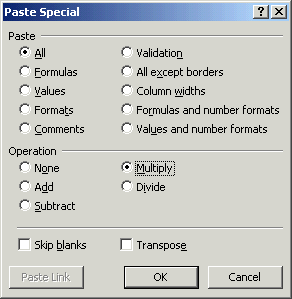 Excel Paste Special Dialog