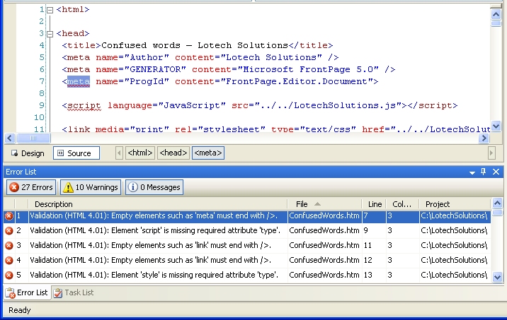 VWD Error List example